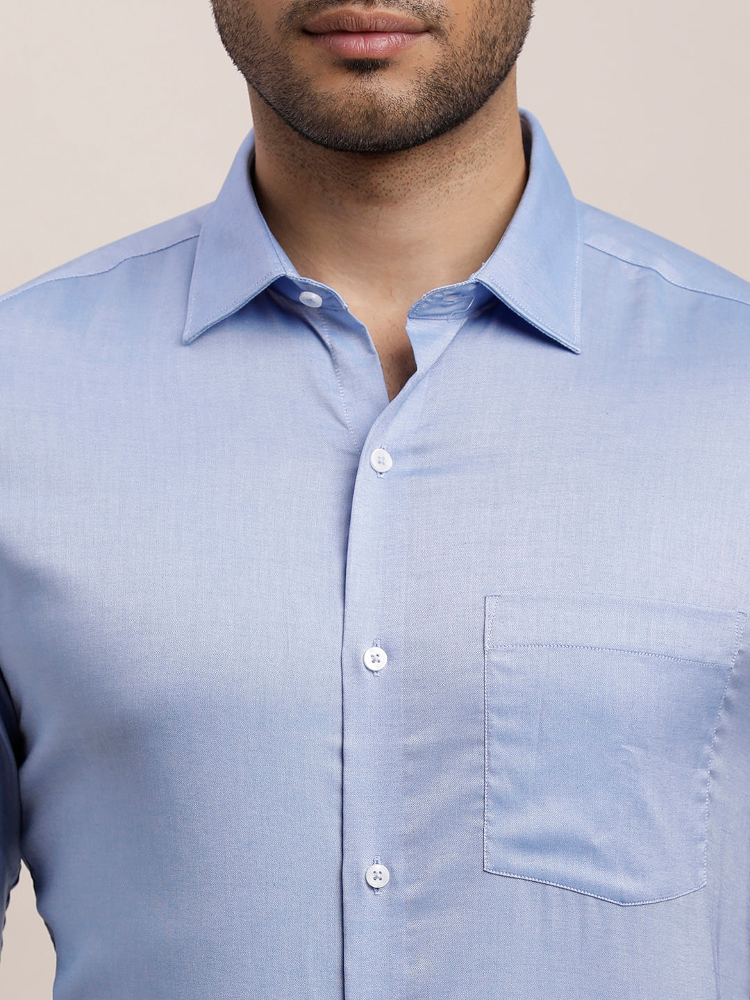 100% Cotton Blue Plain Slim Fit Full Sleeve Formal Shirt