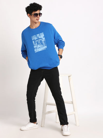 Cotton Stretch Royal Blue Plain Regular Fit Full Sleeve Casual Sweatshirt