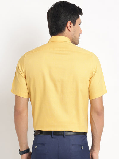 100% Cotton Yellow Printed Regular Fit Half Sleeve Formal Shirt