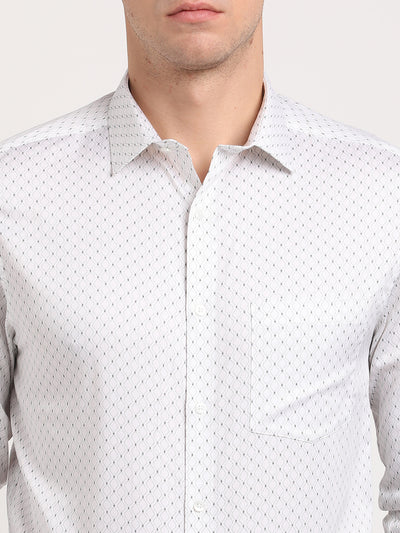 100% Cotton White Printed Slim Fit Full Sleeve Formal Shirt