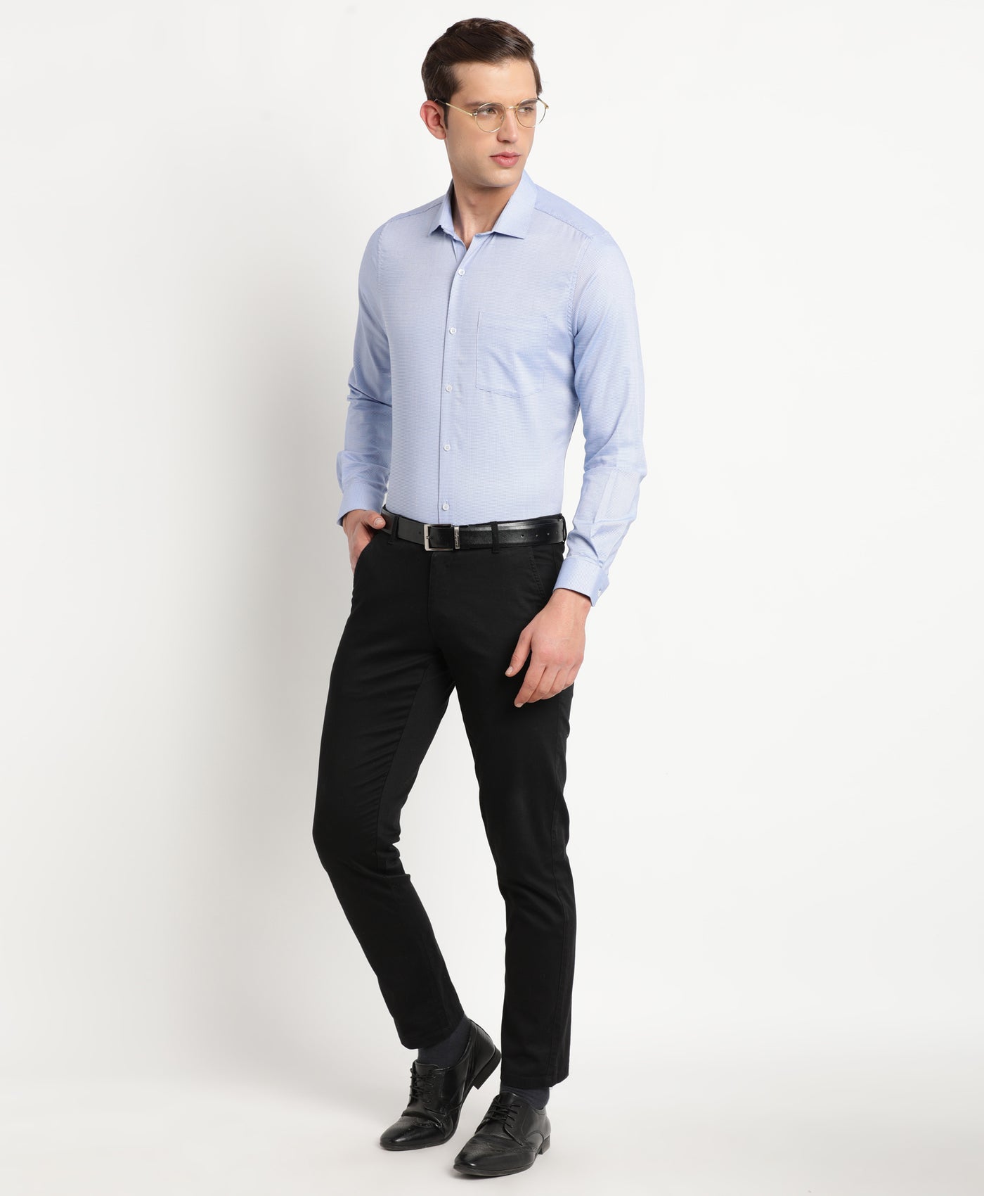100% Cotton Blue Dobby Slim Fit Full Sleeve Formal Shirt