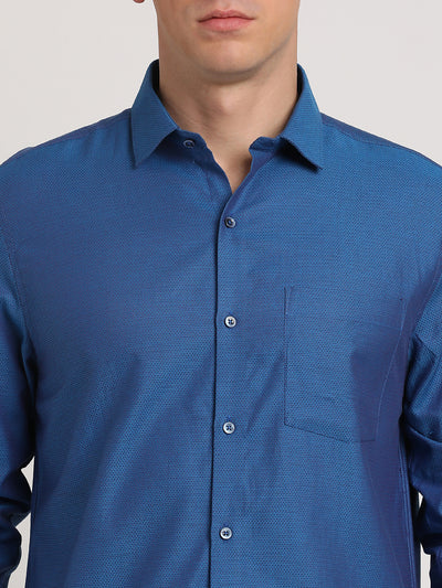 100% Cotton Blue Dobby Slim Fit Full Sleeve Formal Shirt