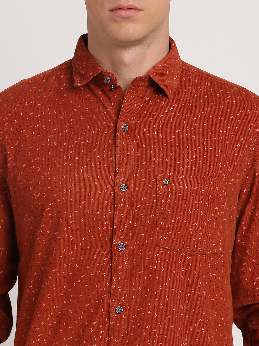 100% Cotton Rust Printed Slim Fit Full Sleeve Casual Shirt