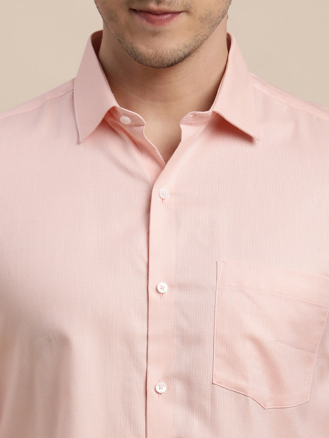 100% Cotton Pink Dobby Slim Fit Full Sleeve Formal Shirt