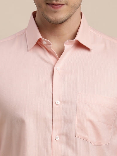 100% Cotton Pink Dobby Slim Fit Full Sleeve Formal Shirt