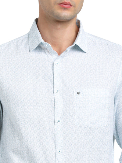 100% Cotton Sky Blue Printed Slim Fit Full Sleeve Casual Shirt