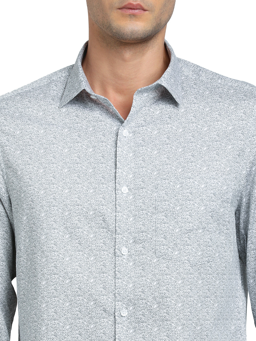 100% Cotton Grey Printed Slim Fit Full Sleeve Formal Shirt