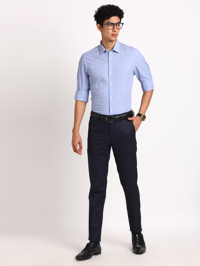 Giza Cotton Sky Blue Plain Slim Fit Full Sleeve Formal Shirt