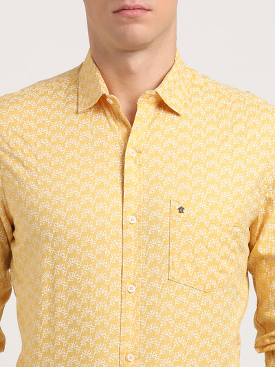 100% Cotton Yellow Printed Slim Fit Full Sleeve Casual Shirt