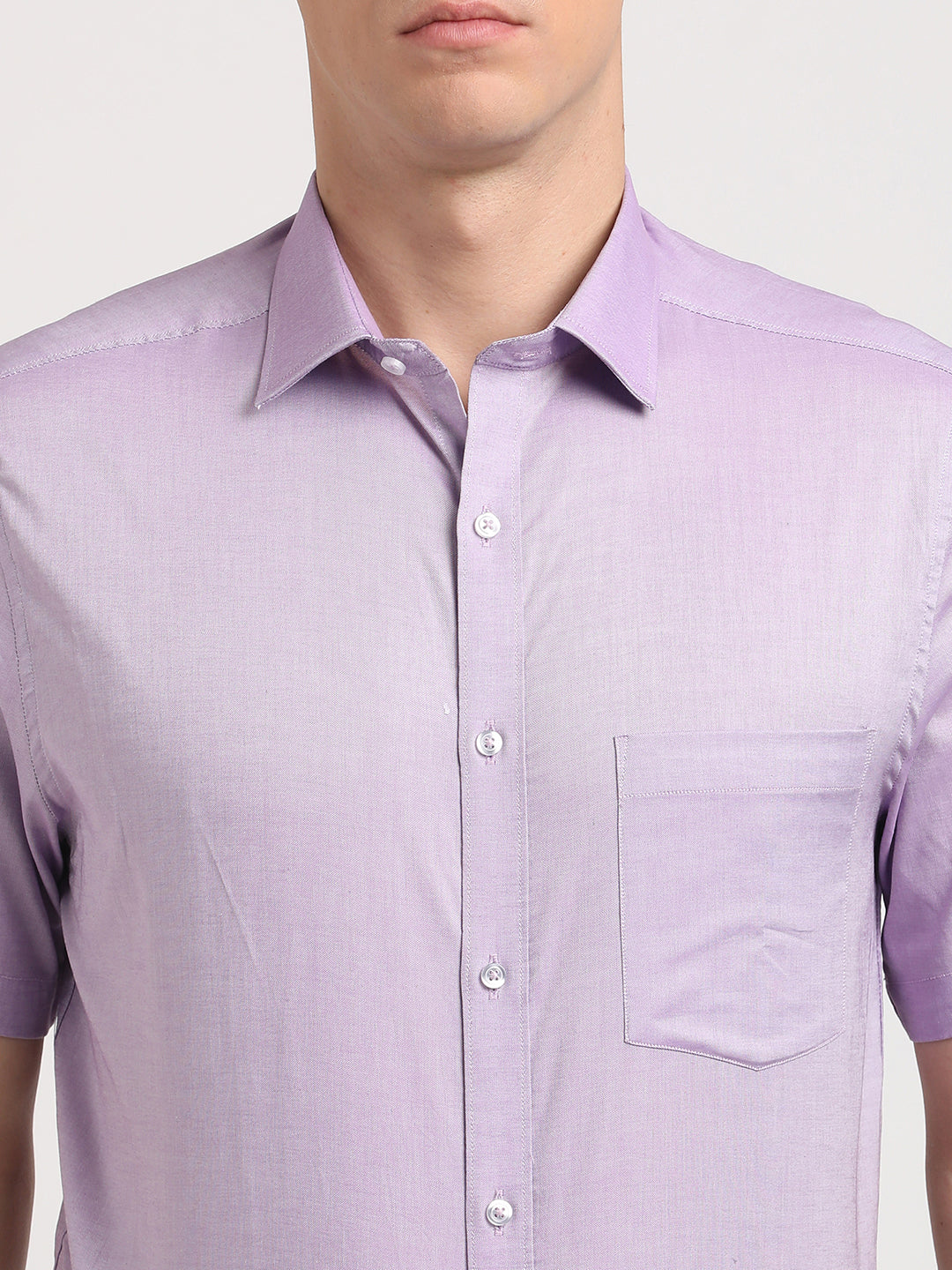 100% Cotton Purple Plain Slim Fit Half Sleeve Formal Shirt