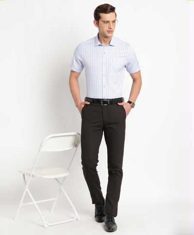 100% Cotton Blue Checkered Regular Fit Half Sleeve Formal Shirt
