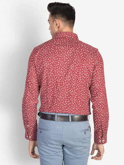 100% Cotton Maroon Printed Slim Fit Full Sleeve Formal Shirt