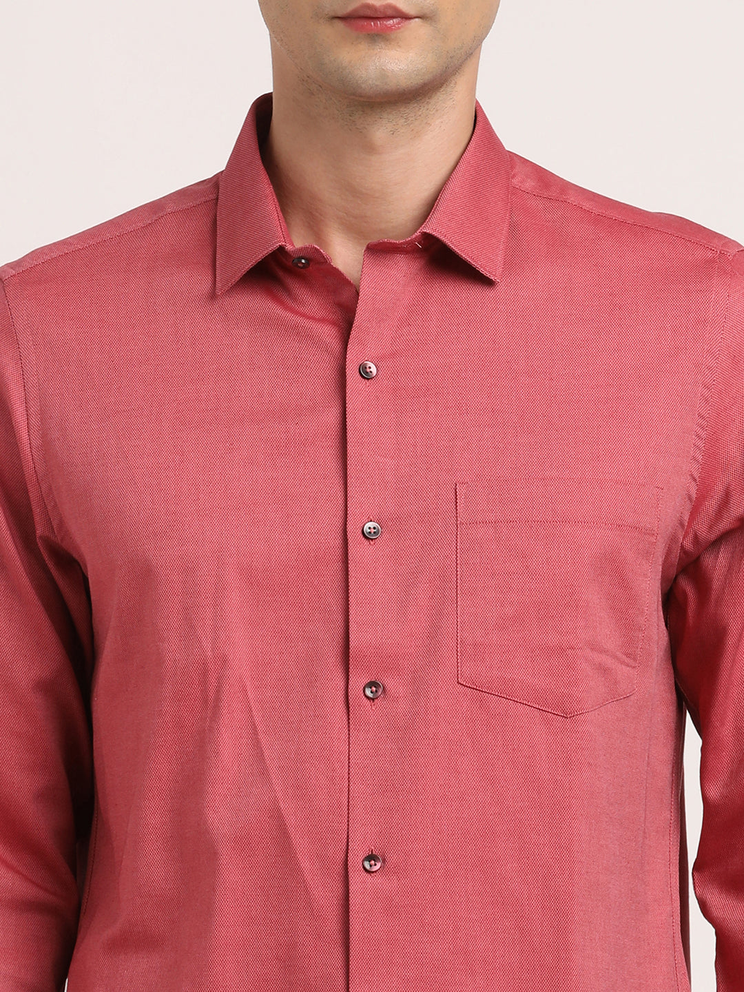 100% Cotton Brick Red Dobby Slim Fit Full Sleeve Formal Shirt