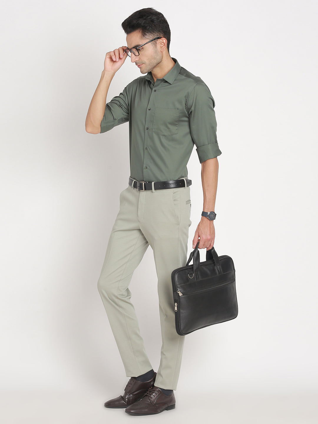 100% Cotton Dark Green Plain Slim Fit Full Sleeve Formal Shirt