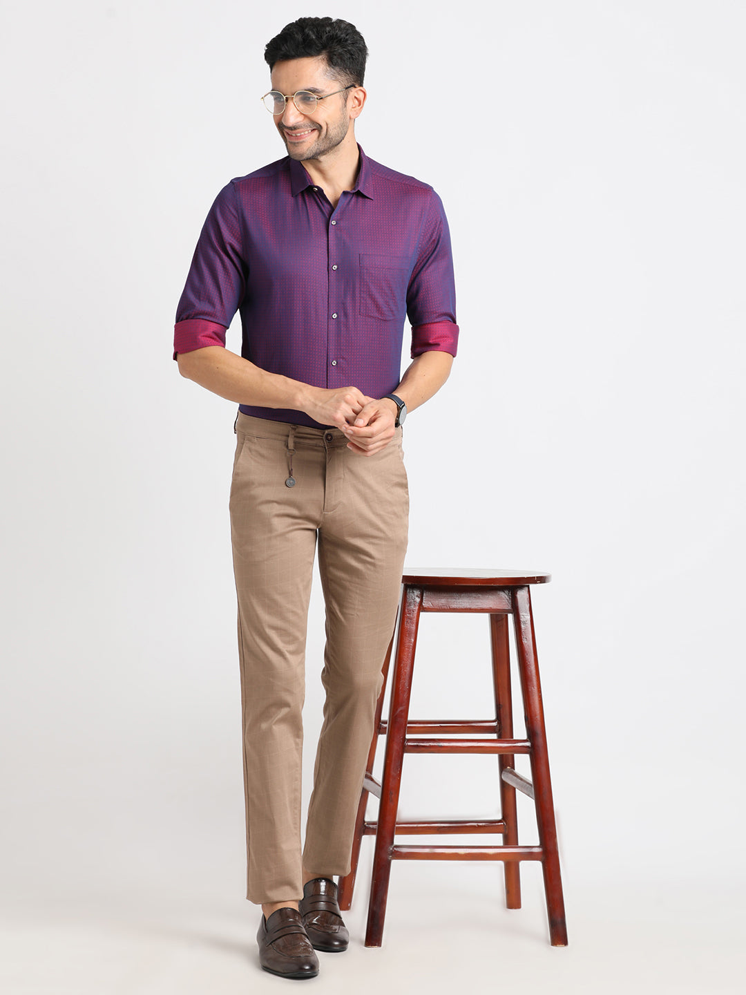 100% Cotton Purple Dobby Slim Fit Full Sleeve Ceremonial Shirt