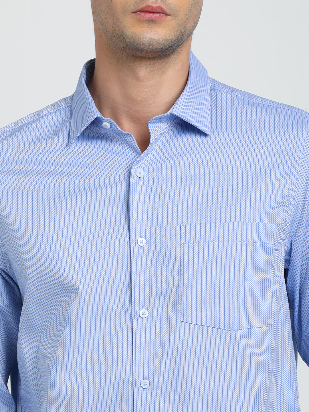 100% Cotton Sky Blue Striped Slim Fit Full Sleeve Formal Shirt