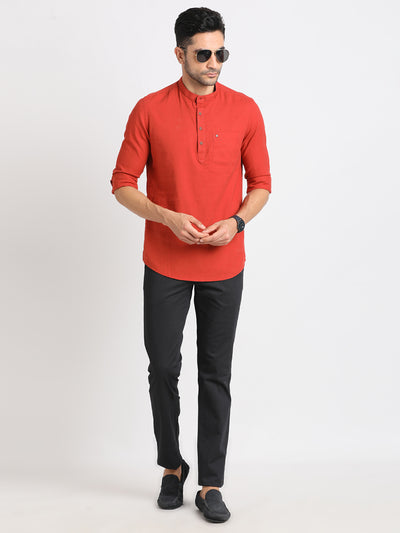 100% Cotton Brick Red Plain Slim Fit Full Sleeve Casual Shirt