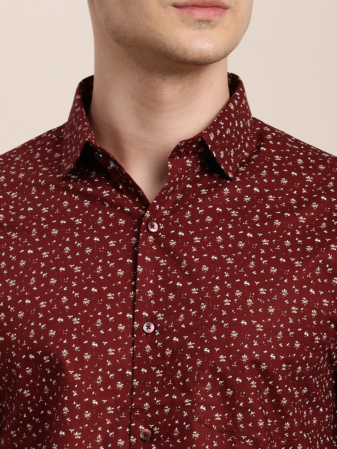 100% Cotton Maroon Printed Slim Fit Full Sleeve Formal Shirt