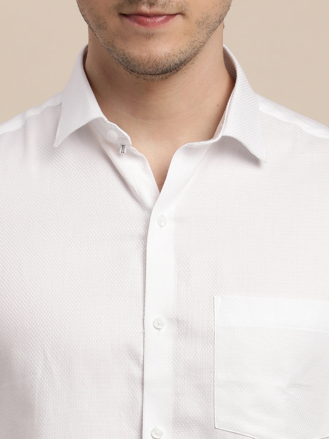 100% Cotton White Dobby Slim Fit Full Sleeve Formal Shirt