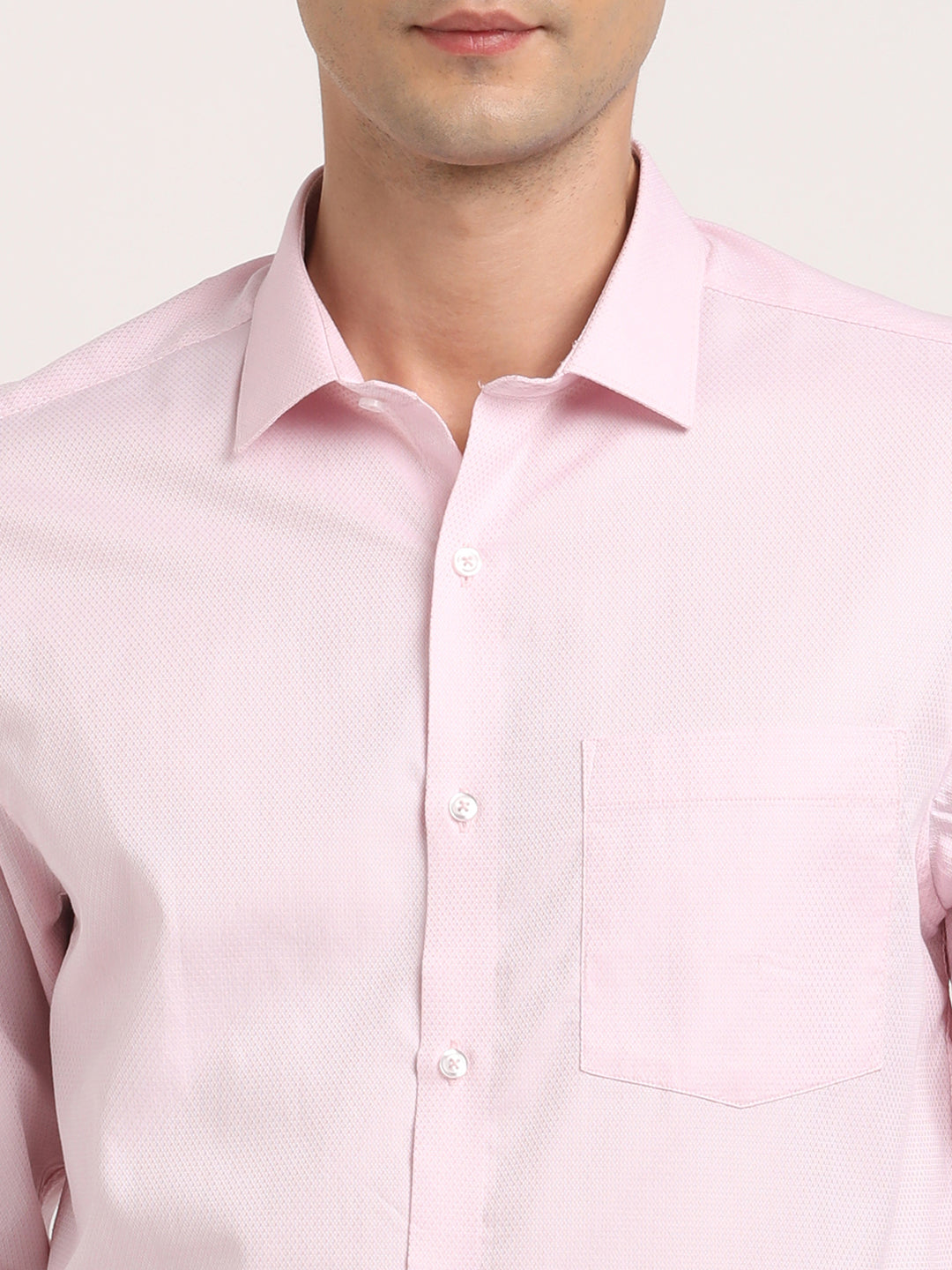 100% Cotton Light Pink Dobby Slim Fit Full Sleeve Formal Shirt