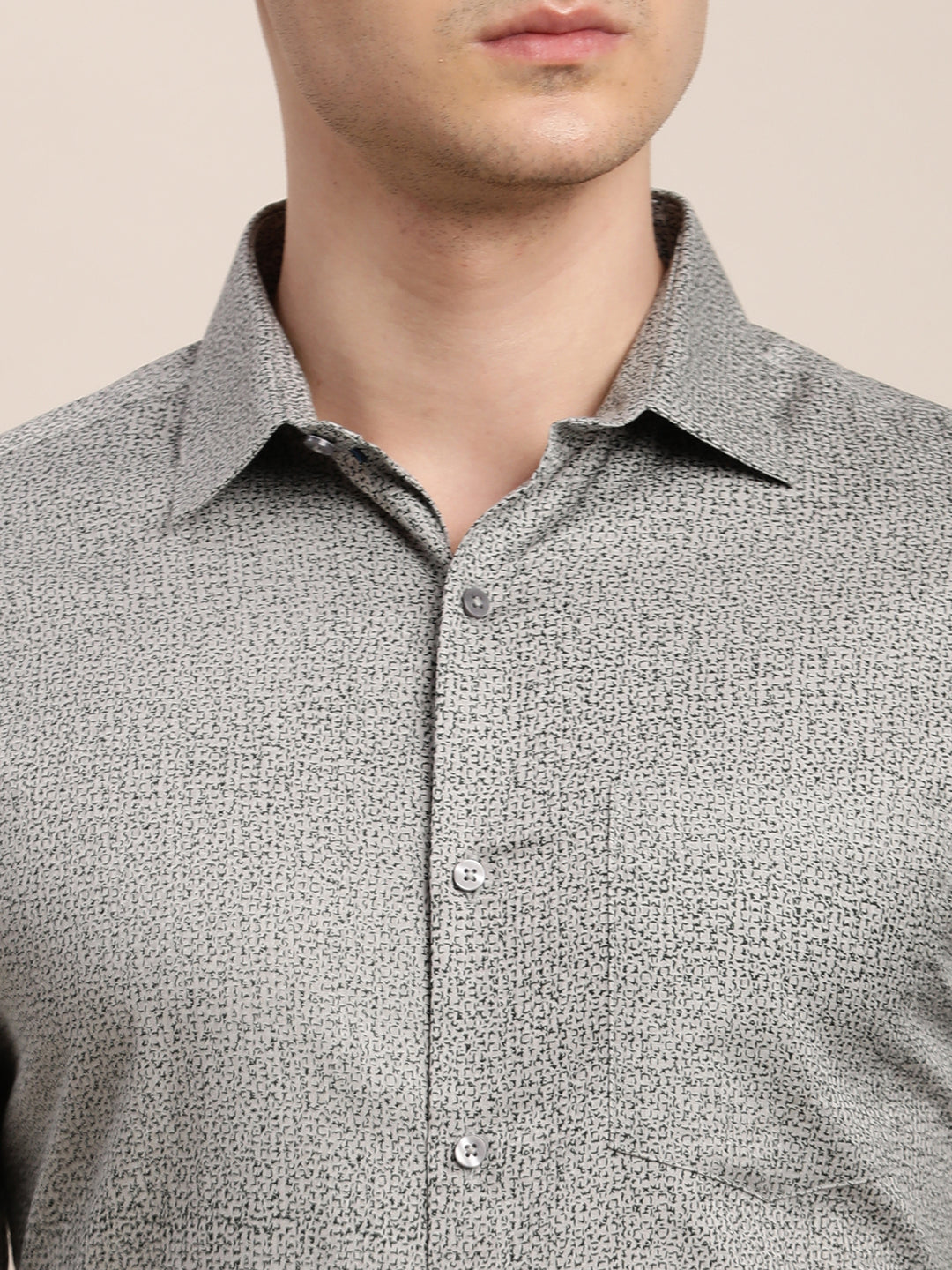 100% Cotton Grey Printed Slim Fit Full Sleeve Formal Shirt