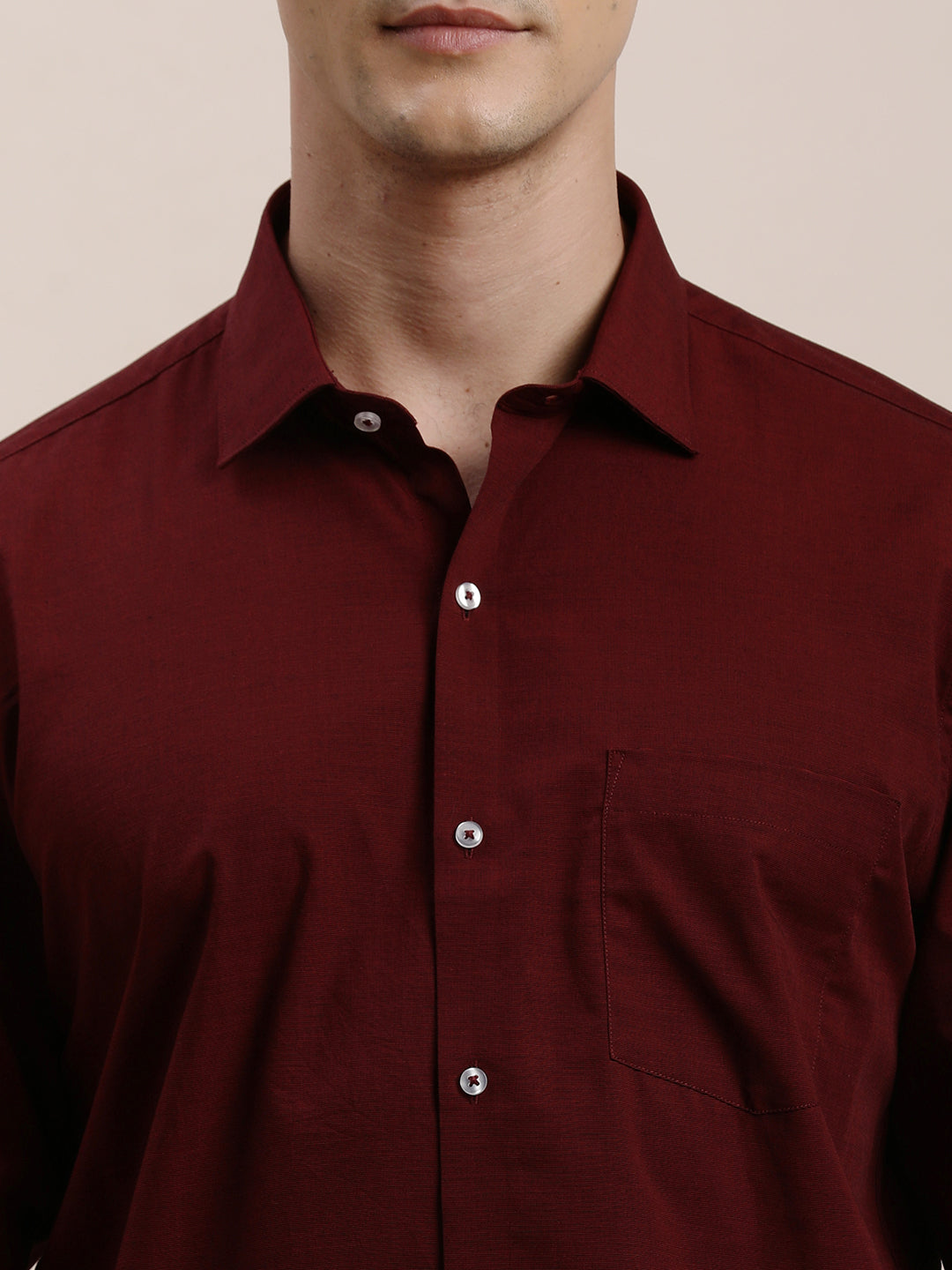 100% Cotton Maroon Plain Slim Fit Full Sleeve Formal Shirt