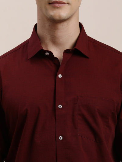 100% Cotton Maroon Plain Slim Fit Full Sleeve Formal Shirt