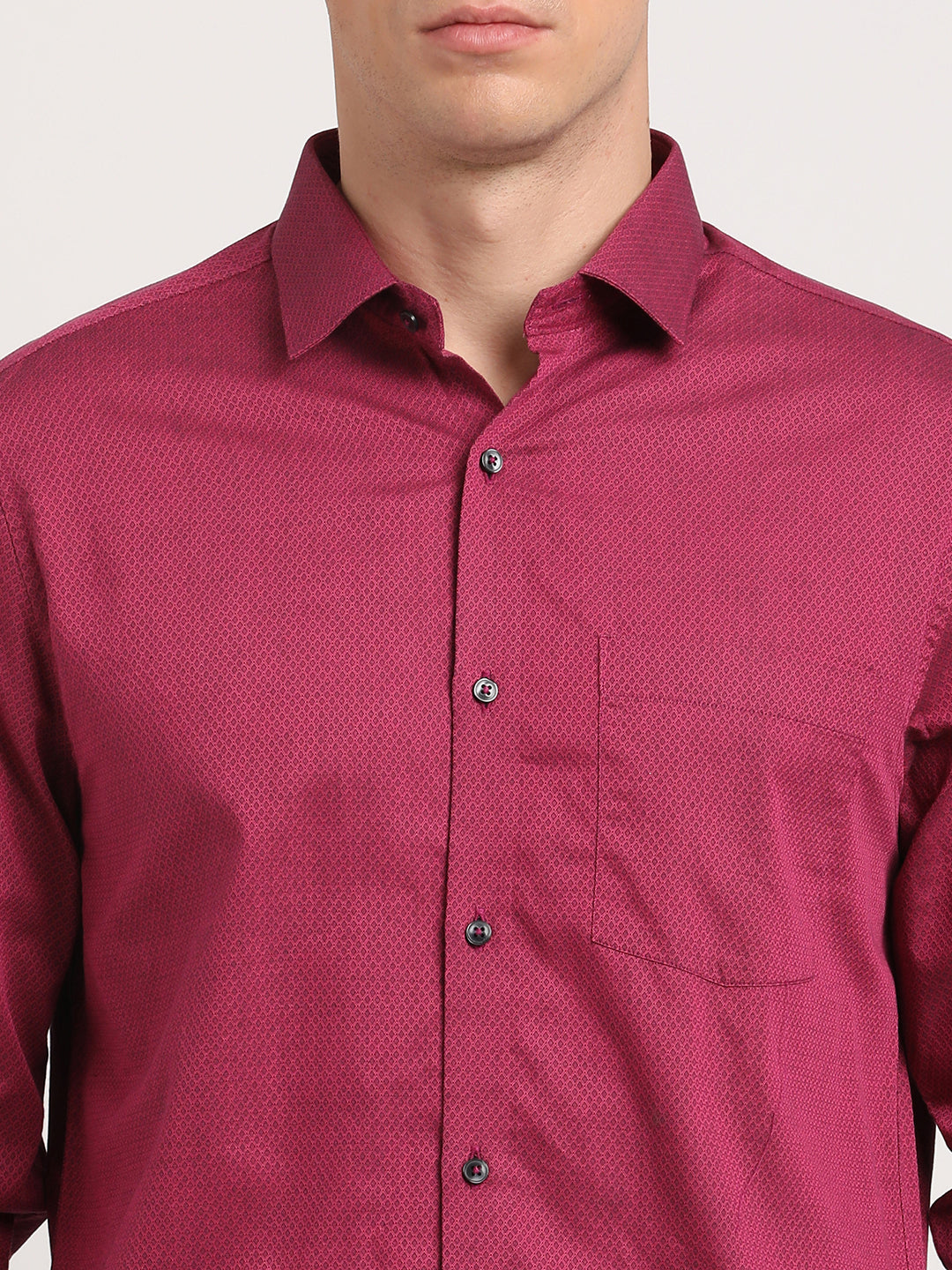 100% Cotton Maroon Dobby Slim Fit Full Sleeve Formal Shirt