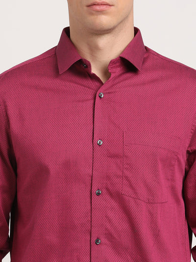 100% Cotton Maroon Dobby Slim Fit Full Sleeve Formal Shirt