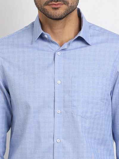 100% Cotton Blue Checkered Slim Fit Full Sleeve Formal Shirt