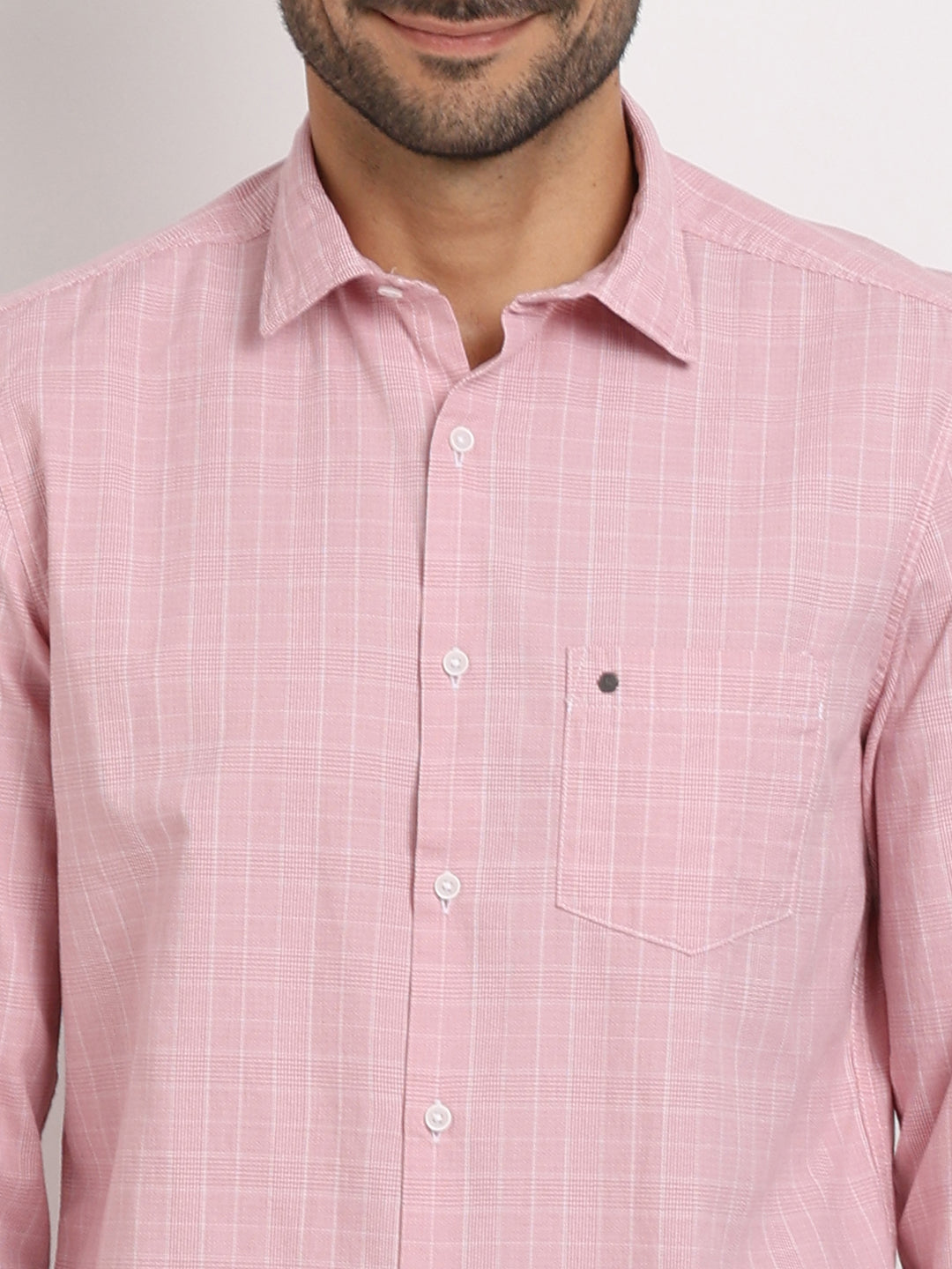 100% Cotton Pink Checkered Slim Fit Full Sleeve Casual Shirt