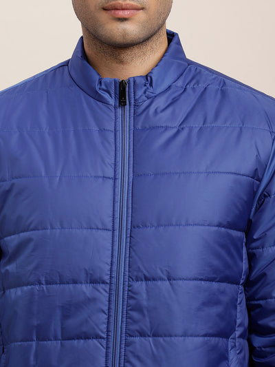 Nylon Solid Blue Zipper Windcheater Jacket