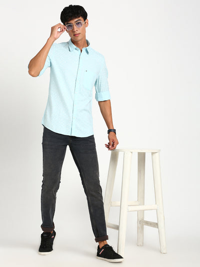 100% Cotton Blue Plain Slim Fit Full Sleeve Casual Shirt