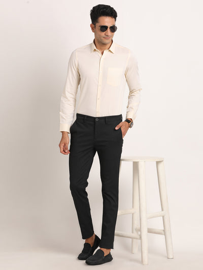 100% Cotton Beige Dobby Slim Fit Full Sleeve Formal Shirt