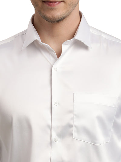 Poly Satin White Plain Slim Fit Full Sleeve Ceremonial Shirt