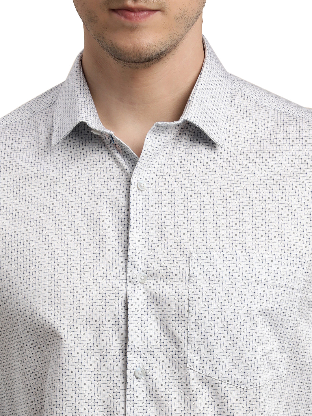 100% Cotton White Printed Slim Fit Full Sleeve Formal Shirt