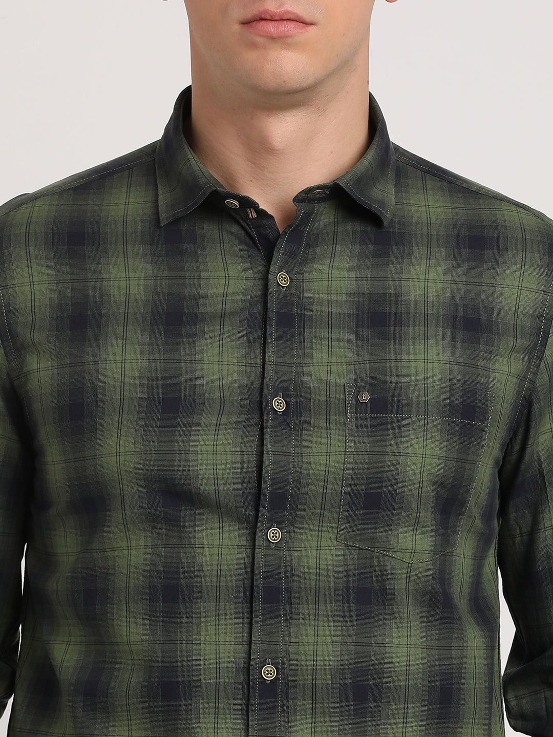 100% Cotton Dark Green Checkered Slim Fit Full Sleeve Casual Shirt