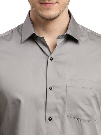 100% Cotton Grey Plain Slim Fit Full Sleeve Formal Shirt