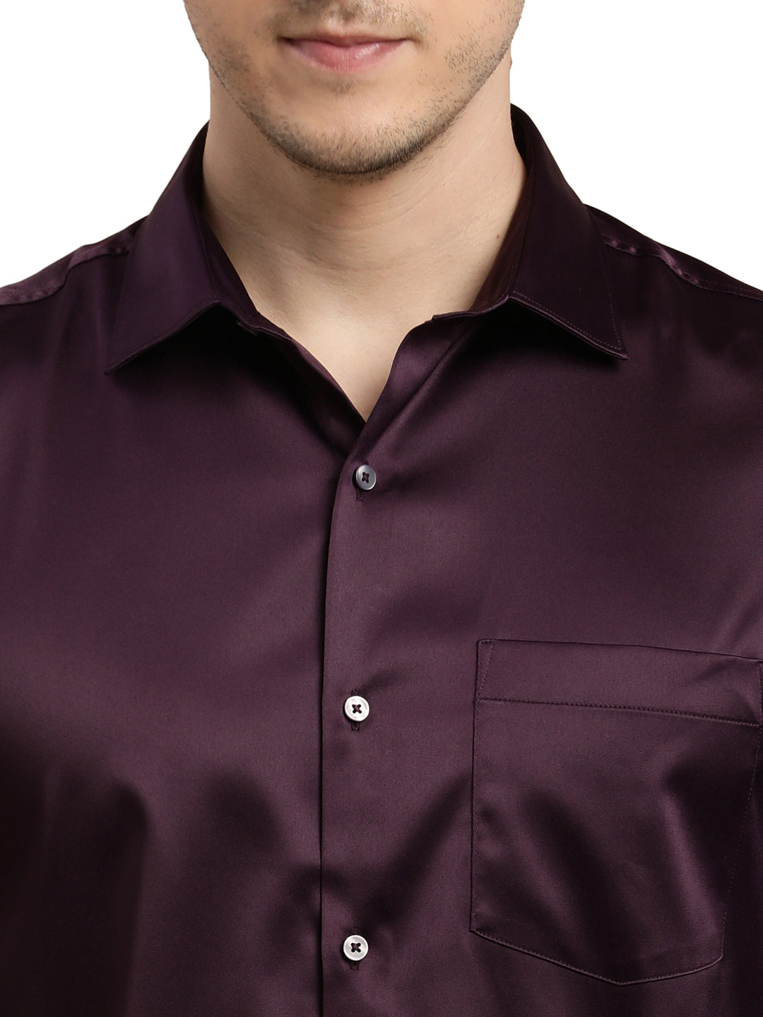 Poly Satin Purple Plain Slim Fit Full Sleeve Ceremonial Shirt