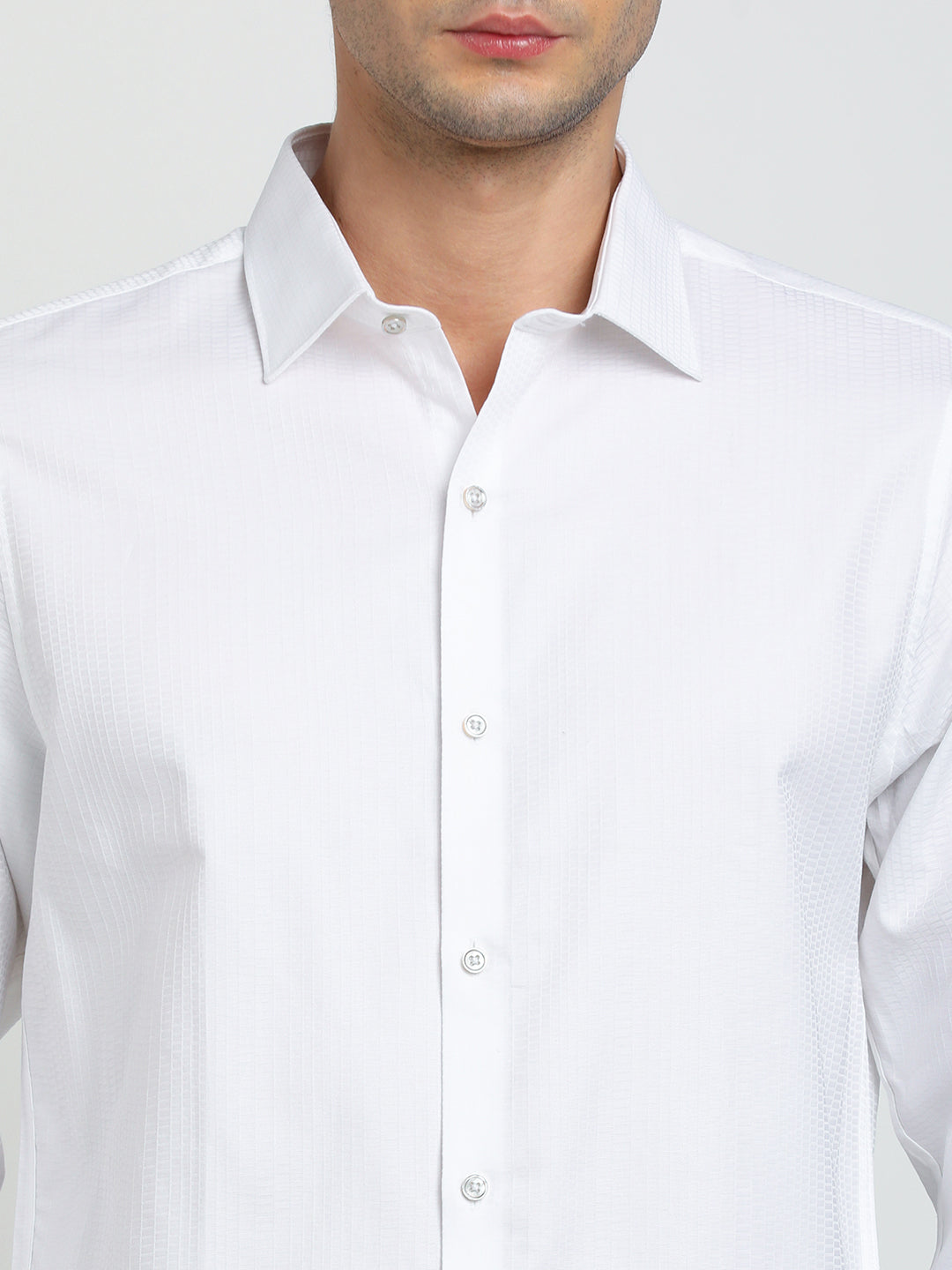 100% Cotton White Jacquard Slim Fit Full Sleeve Ceremonial Shirt