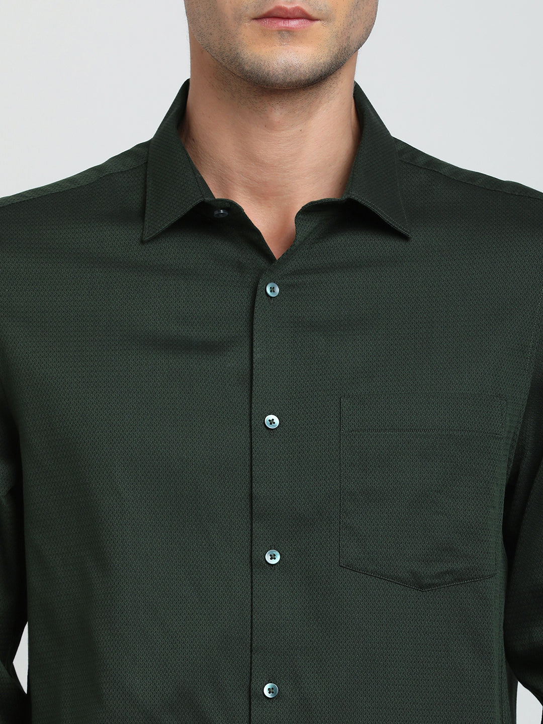 100% Cotton Green Dobby Slim Fit Full Sleeve Formal Shirt