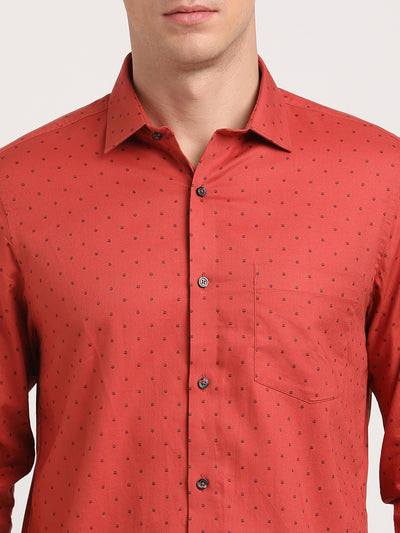 100% Cotton Red Printed Slim Fit Full Sleeve Formal Shirt