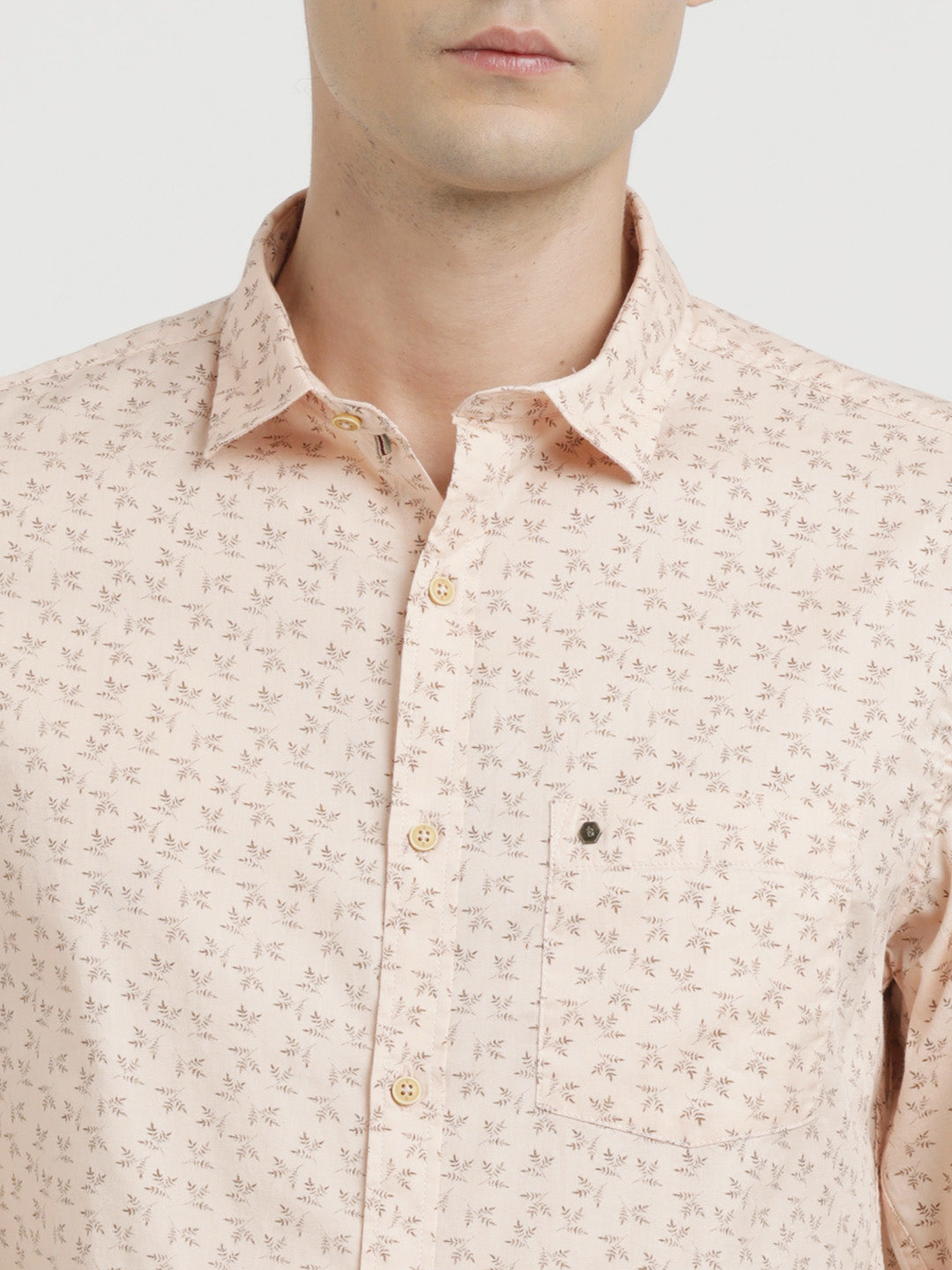 100% Cotton Light Pink Printed Slim Fit Full Sleeve Casual Shirt