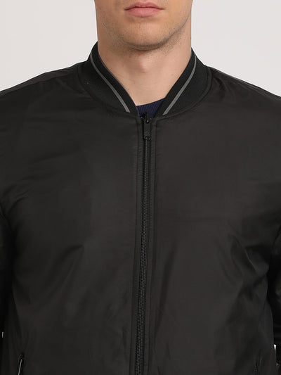 Polyester Solid Black & Brown Zipper Reversible Windcheater Jacket