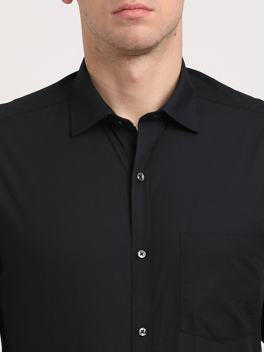 100% Cotton Black Plain Regular Fit Full Sleeve Formal Shirt