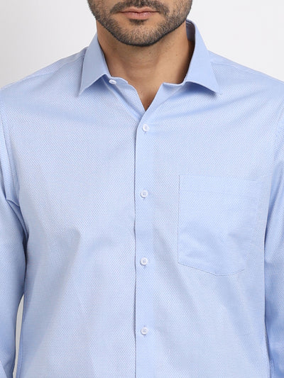 100% Cotton Blue Dobby Slim Fit Full Sleeve Formal Shirt