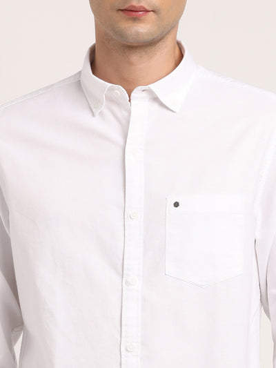 100% Cotton White Plain Slim Fit Full Sleeve Casual Shirt