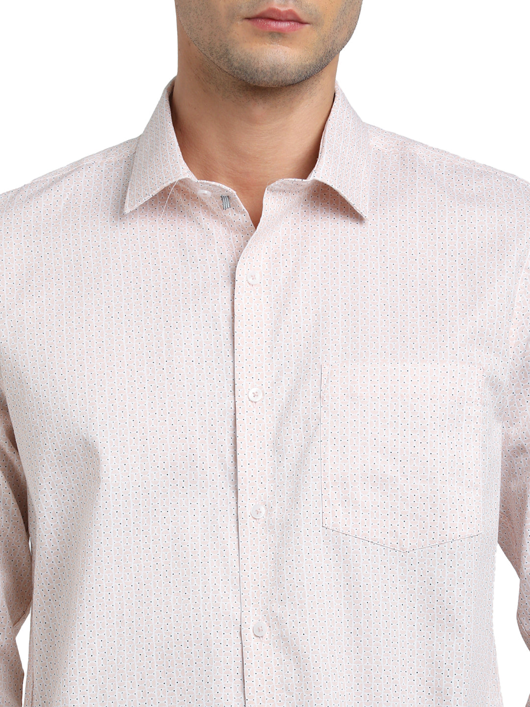 100% Cotton Pink Printed Slim Fit Full Sleeve Formal Shirt