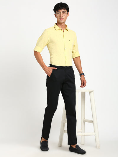 Cotton Linen Yellow Plain Slim Fit Full Sleeve Casual Shirt