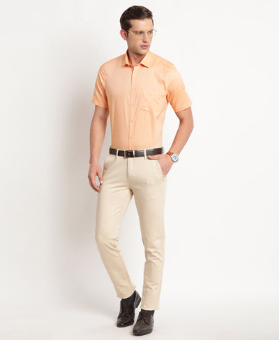 100% Cotton Orange Plain Regular Fit Half Sleeve Formal Shirt